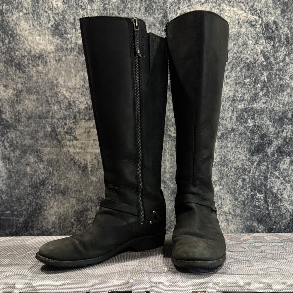 Teva black waterproof leather knee high boots